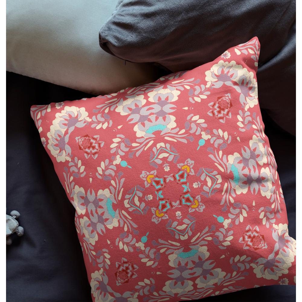 18" Red White Filigree Indoor Outdoor Zip Throw Pillow. Picture 4