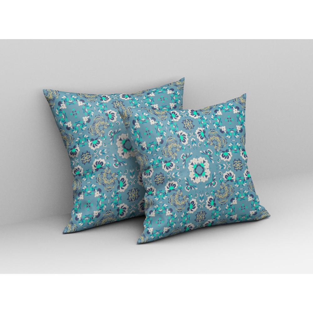 18"x18" Aqua Blue and Gray Zip Broadcloth Floral Throw Pillow. Picture 4