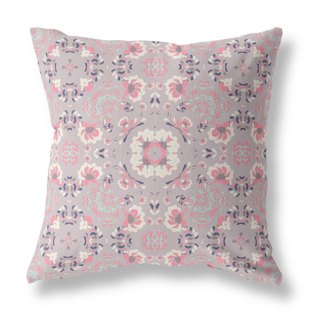 16" X 16" Muted Pink And White Zippered Floral Indoor Outdoor Throw Pillow. Picture 3