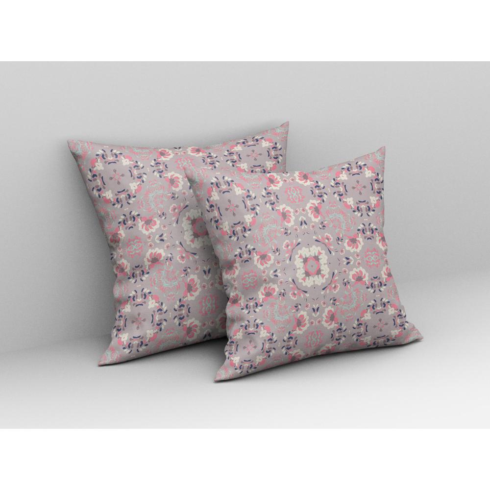 16" X 16" Muted Pink And White Zippered Floral Indoor Outdoor Throw Pillow. Picture 4
