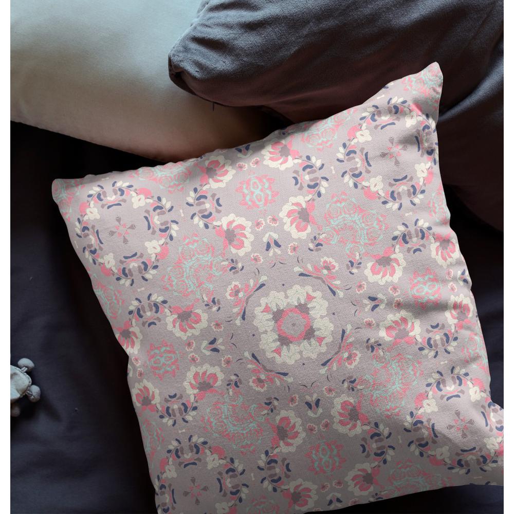 16" X 16" Muted Pink And White Zippered Floral Indoor Outdoor Throw Pillow. Picture 5