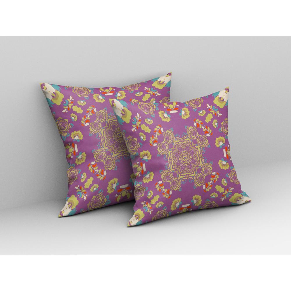 16” Purple Yellow Wreath Indoor Outdoor Zippered Throw Pillow. Picture 3