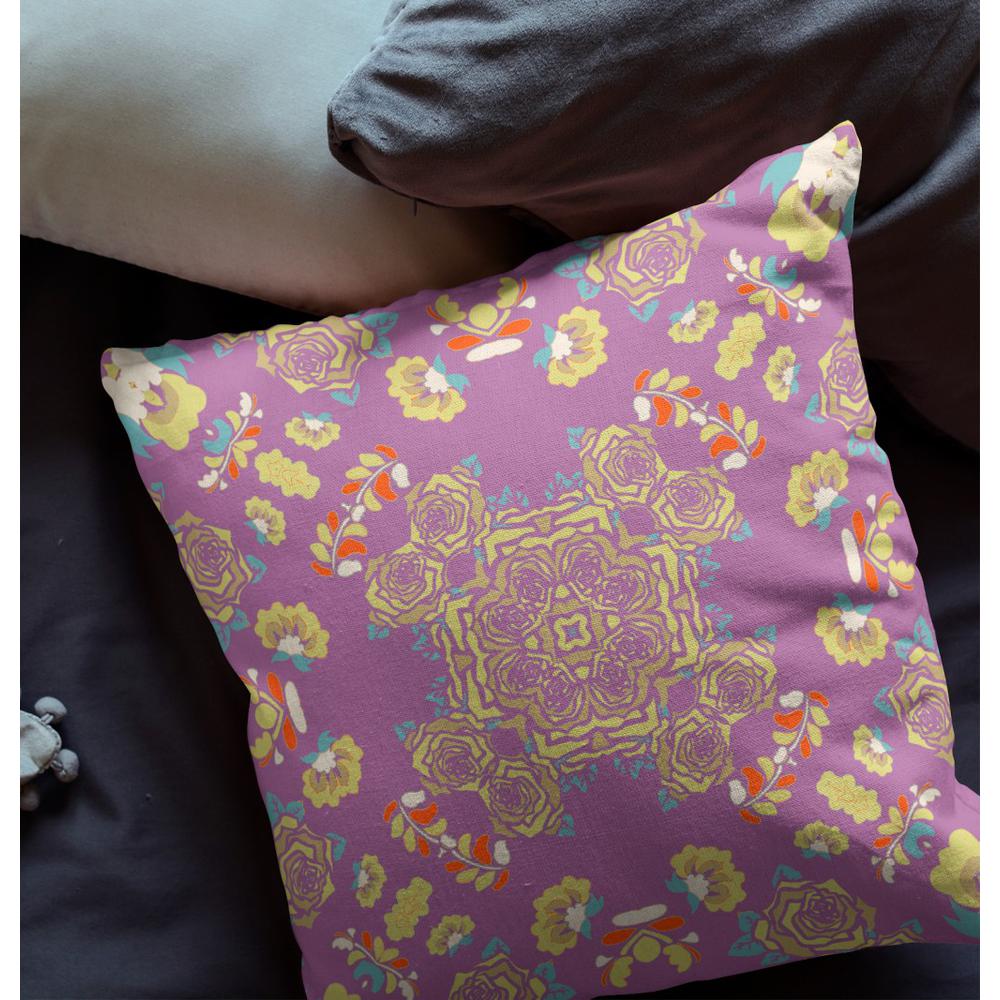 16” Purple Yellow Wreath Indoor Outdoor Zippered Throw Pillow. Picture 4