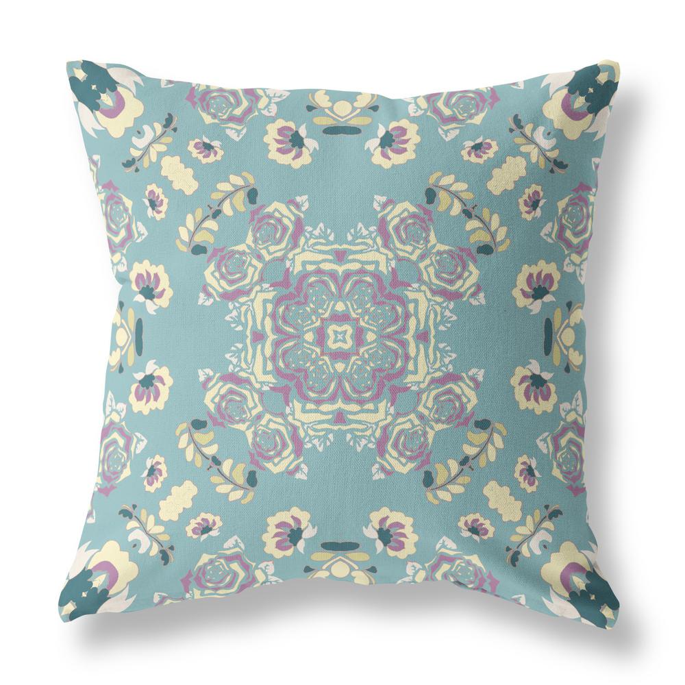 16” Blue Lavender Wreath Indoor Outdoor Zippered Throw Pillow. Picture 1