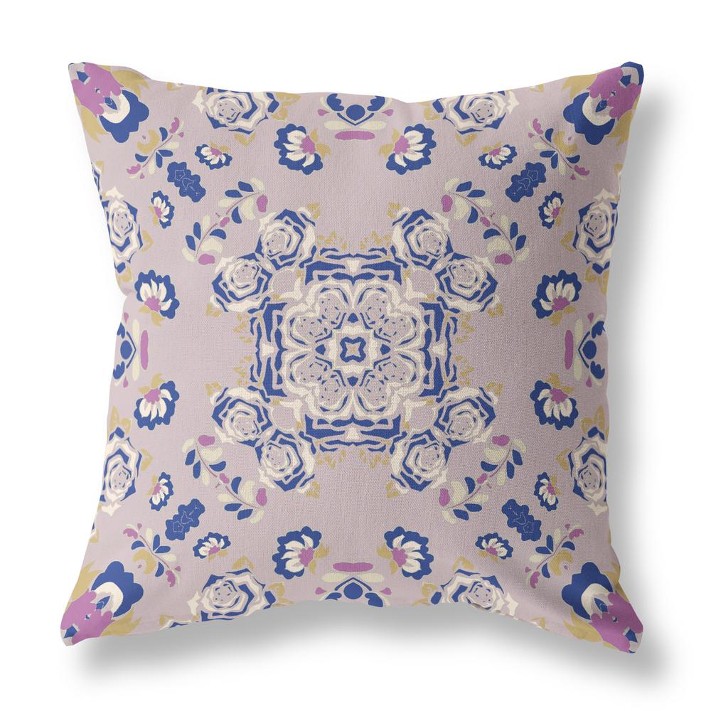 18” Lavender Blue Wreath Indoor Outdoor Zippered Throw Pillow. Picture 1