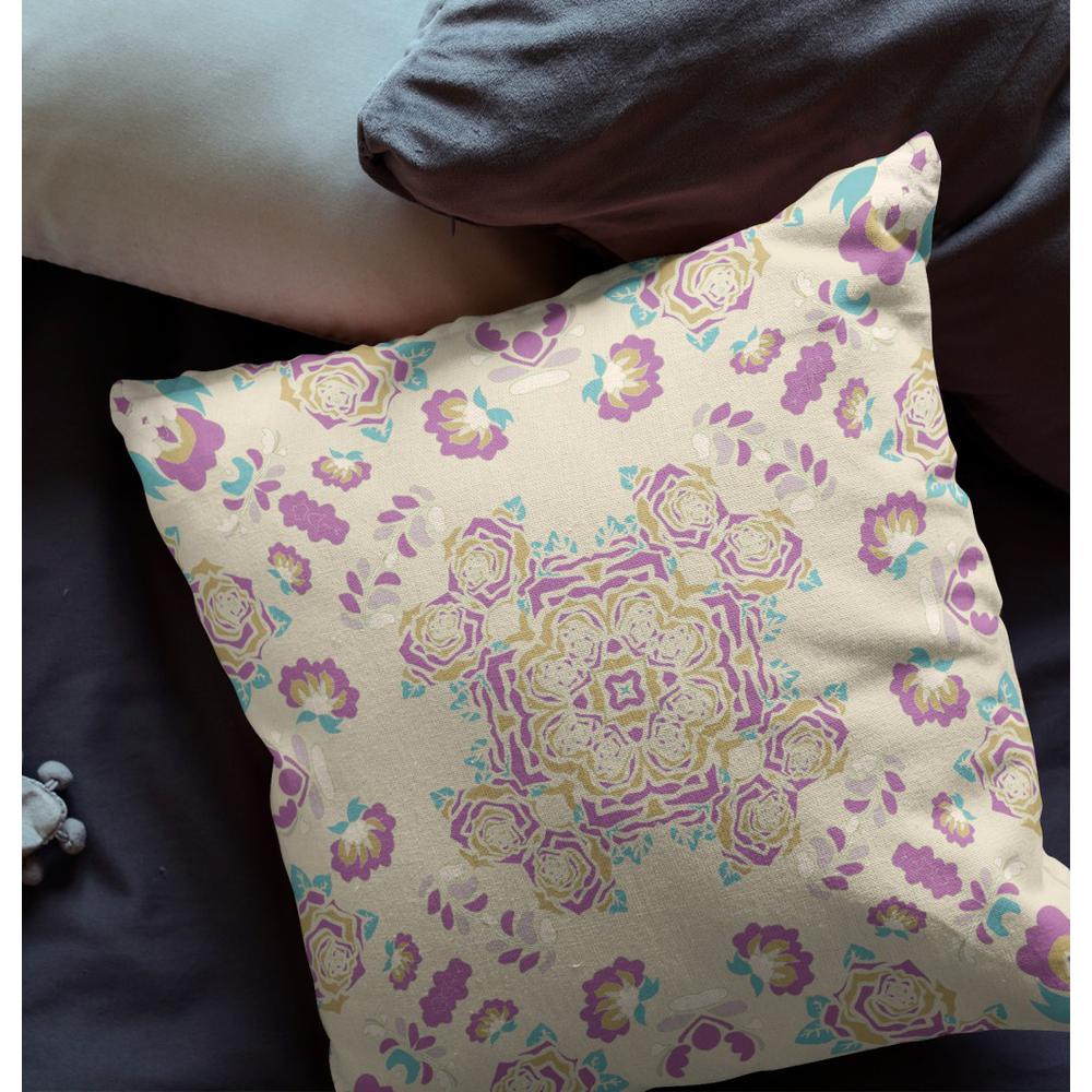 16” Purple Gold Wreath Indoor Outdoor Zippered Throw Pillow. Picture 4