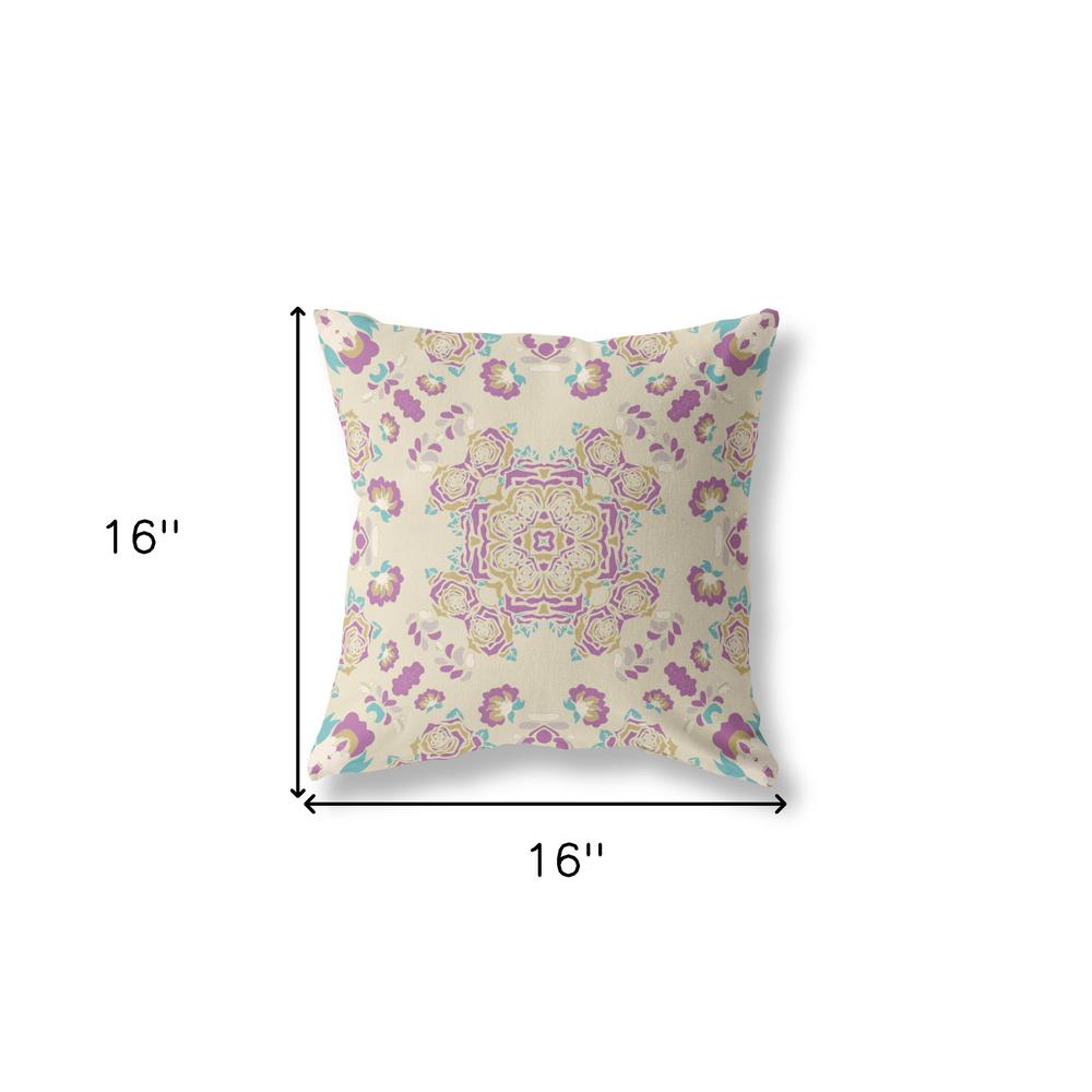 16” Purple Gold Wreath Indoor Outdoor Zippered Throw Pillow. Picture 5