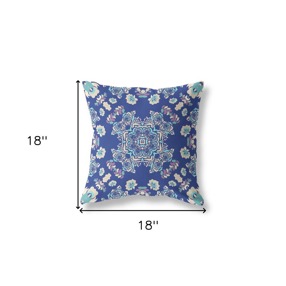 18” Blue Cream Wreath Indoor Outdoor Zippered Throw Pillow. Picture 5