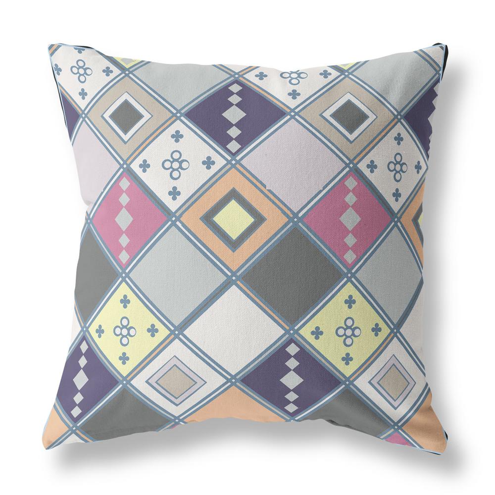 16” Beige Pink Tile Indoor Outdoor Zippered Throw Pillow. Picture 1