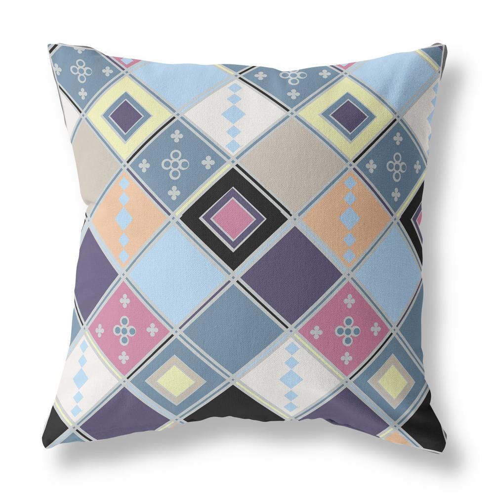 18” Blue Purple Tile Indoor Outdoor Zippered Throw Pillow. Picture 1