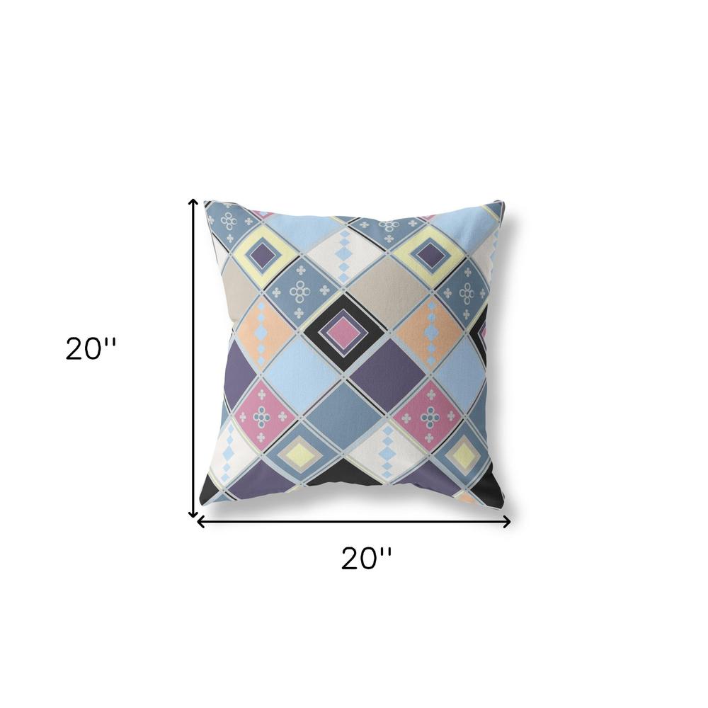 20” Blue Purple Tile Indoor Outdoor Zippered Throw Pillow. Picture 5