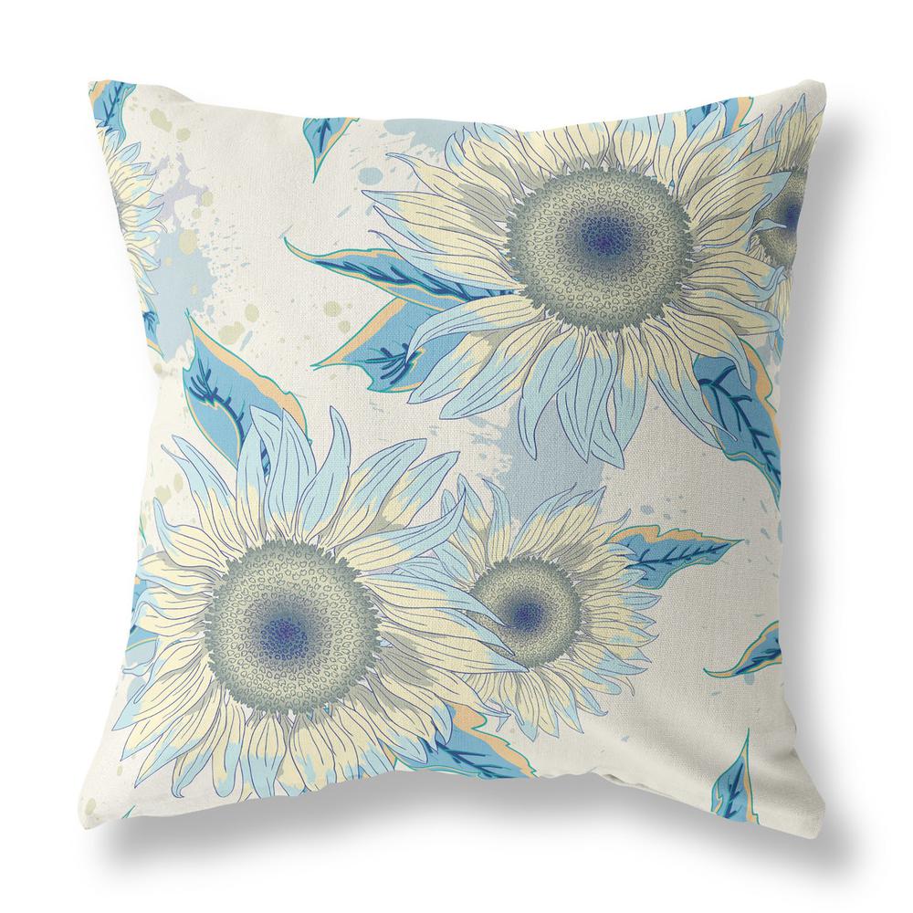 18" White Yellow Sunflower Indoor Outdoor Zippered Throw Pillow. Picture 1