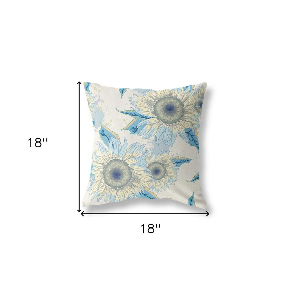 18" White Yellow Sunflower Indoor Outdoor Zippered Throw Pillow. Picture 4