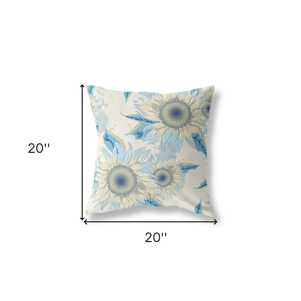 20" White Yellow Sunflower Indoor Outdoor Zippered Throw Pillow. Picture 4