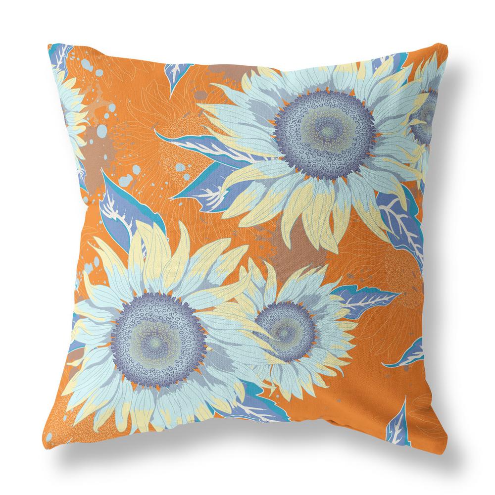 16" Orange Blue Sunflower Indoor Outdoor Zippered Throw Pillow. Picture 1