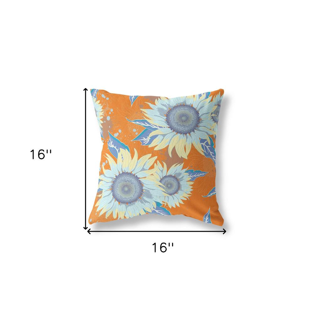 16" Orange Blue Sunflower Indoor Outdoor Zippered Throw Pillow. Picture 4