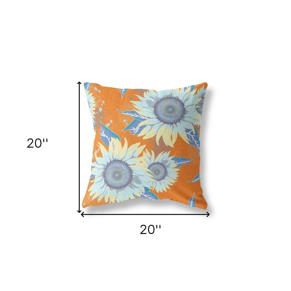 20" Orange Blue Sunflower Indoor Outdoor Zippered Throw Pillow. Picture 4