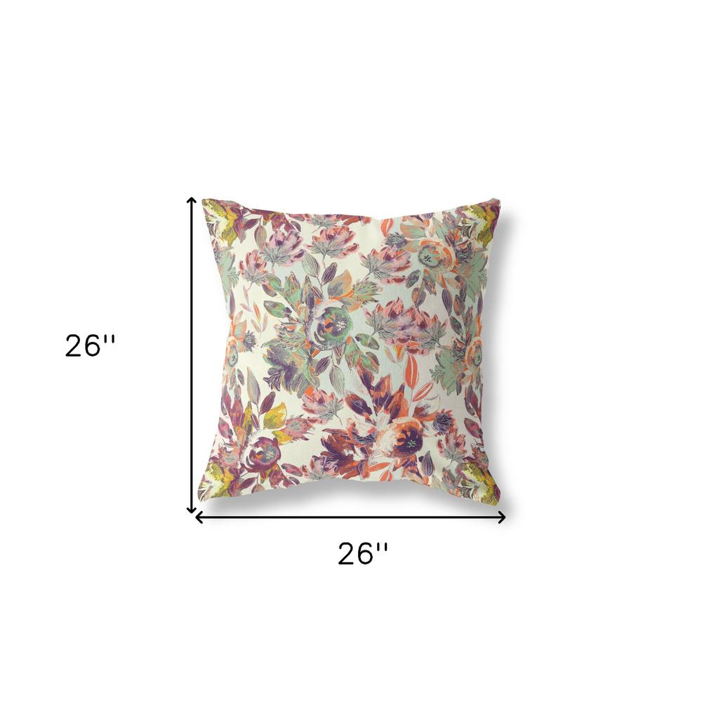 26” Orange Green Florals Indoor Outdoor Zippered Throw Pillow. Picture 4