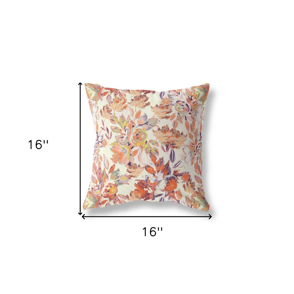 16” Peach Cream Florals Indoor Outdoor Zippered Throw Pillow. Picture 4