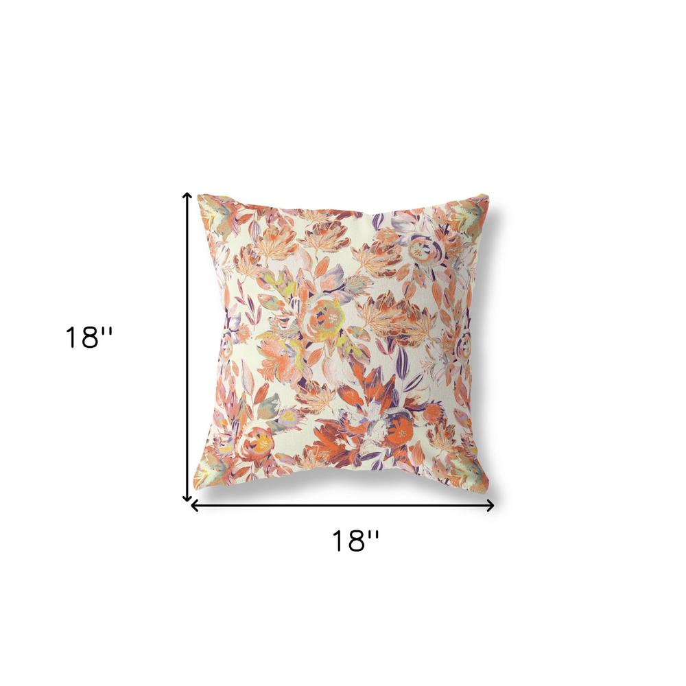 18” Peach Cream Florals Indoor Outdoor Zippered Throw Pillow. Picture 4