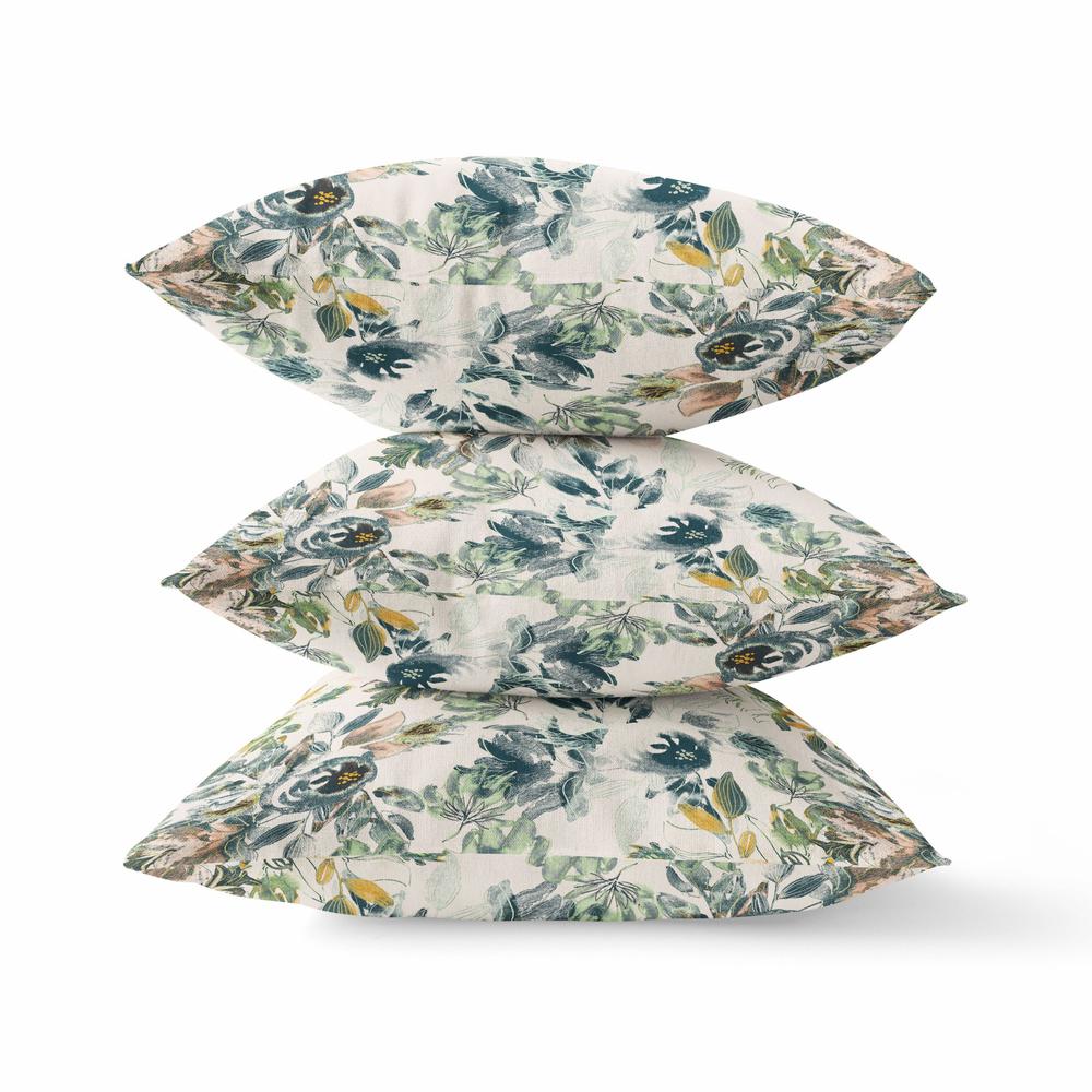 20” White Green Florals Indoor Outdoor Zippered Throw Pillow. Picture 2