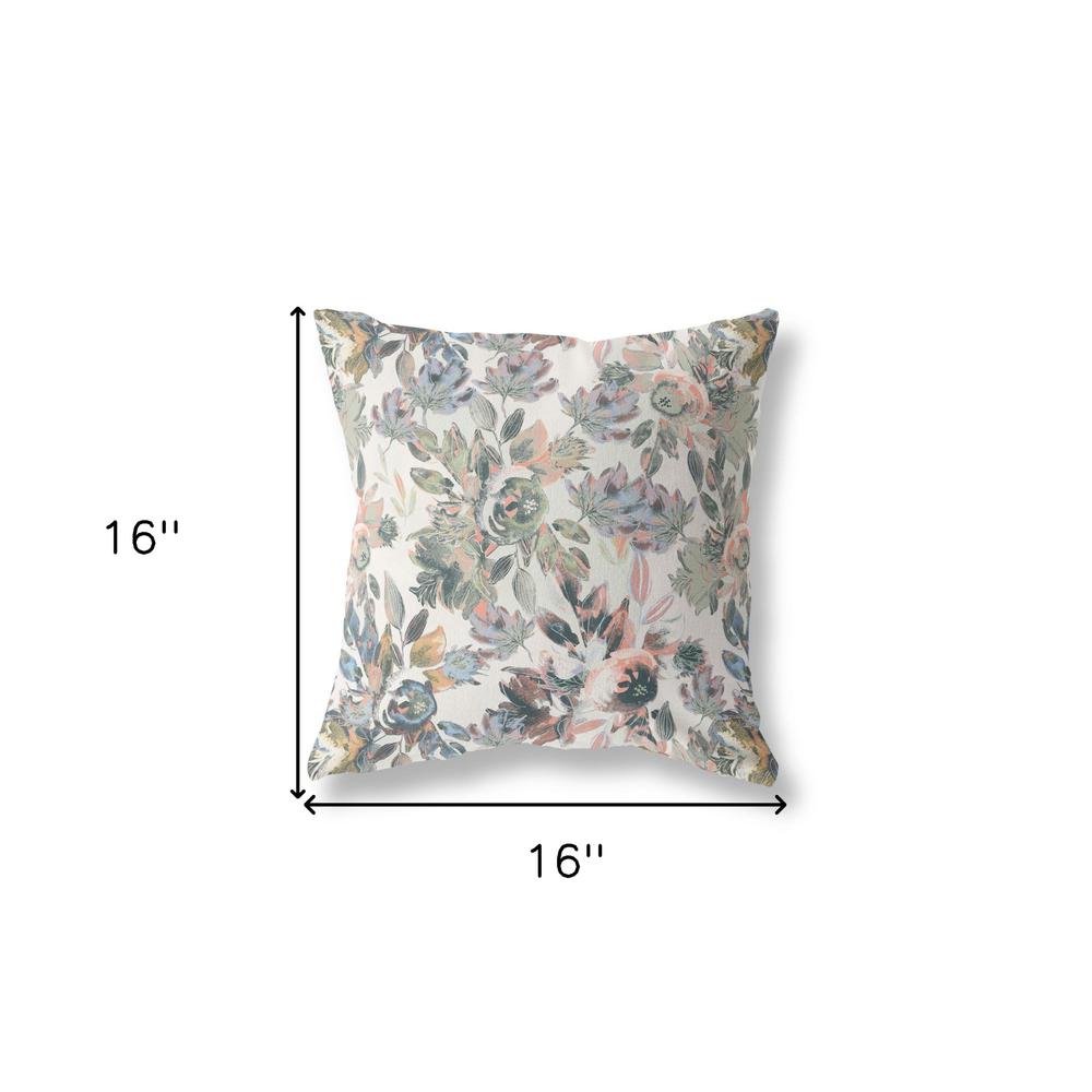 16” Pink Gray Florals Indoor Outdoor Zippered Throw Pillow. Picture 4