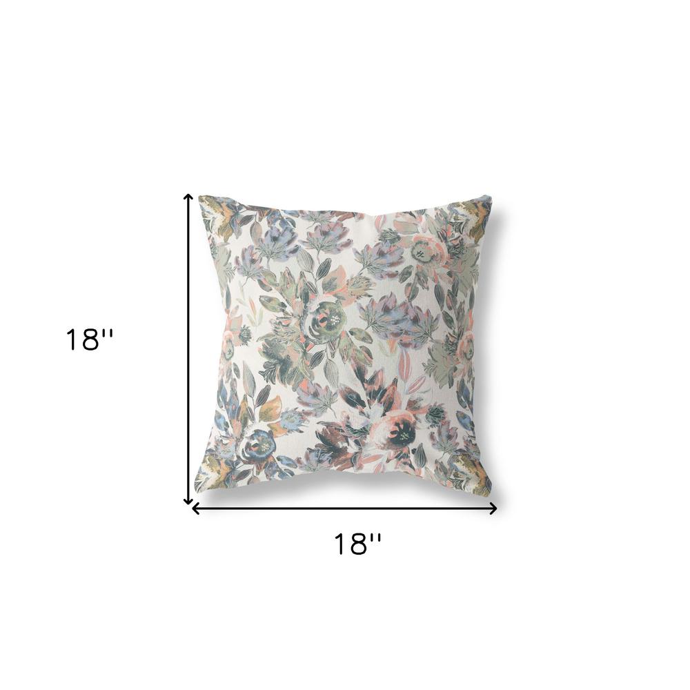 18” Pink Gray Florals Indoor Outdoor Zippered Throw Pillow. Picture 4