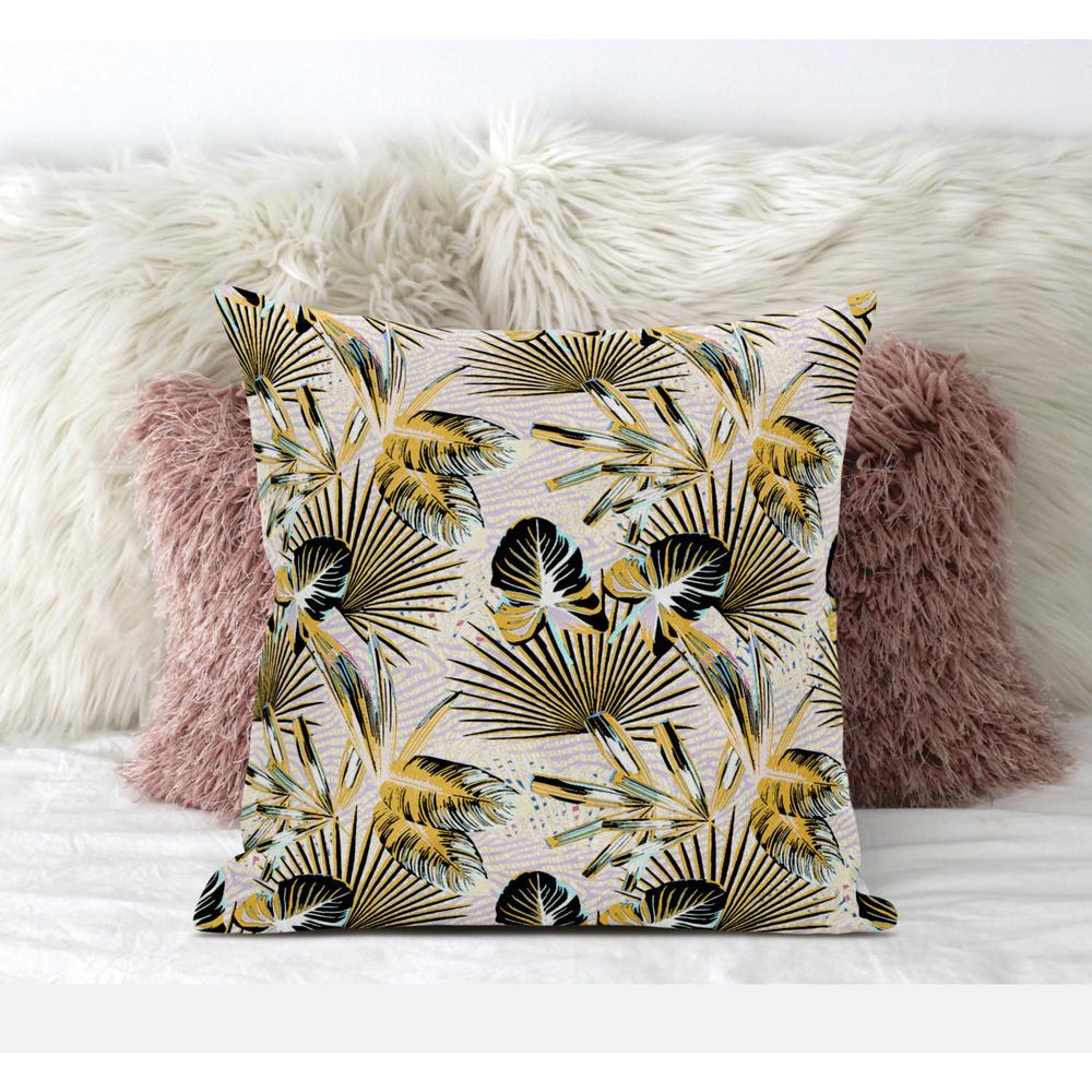 20” Yellow Black Tropical Suede Throw Pillow. Picture 3