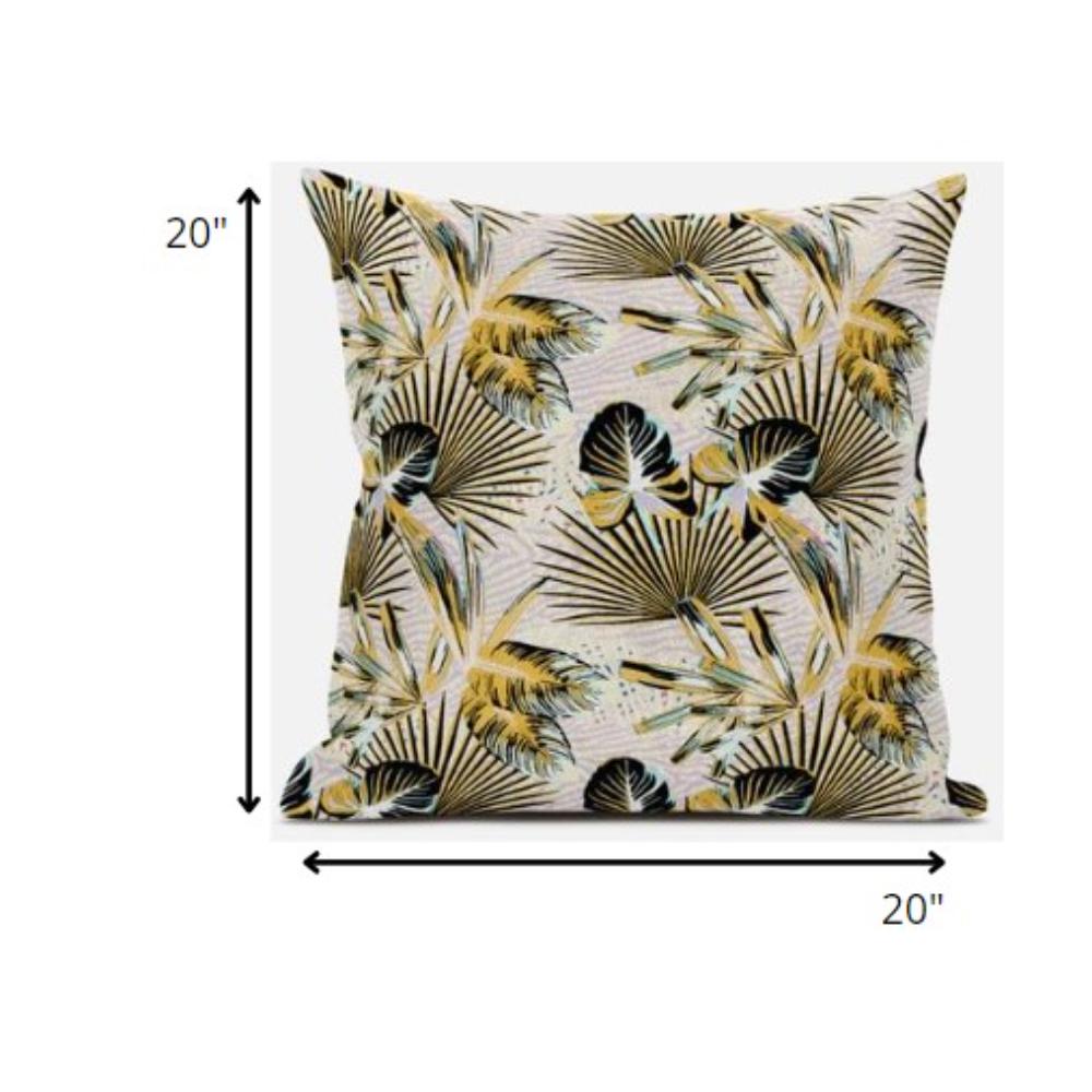 20” Yellow Black Tropical Suede Throw Pillow. Picture 4