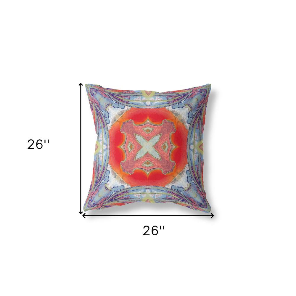 26” Blue Orange Geo Tribal Indoor Outdoor Throw Pillow. Picture 4