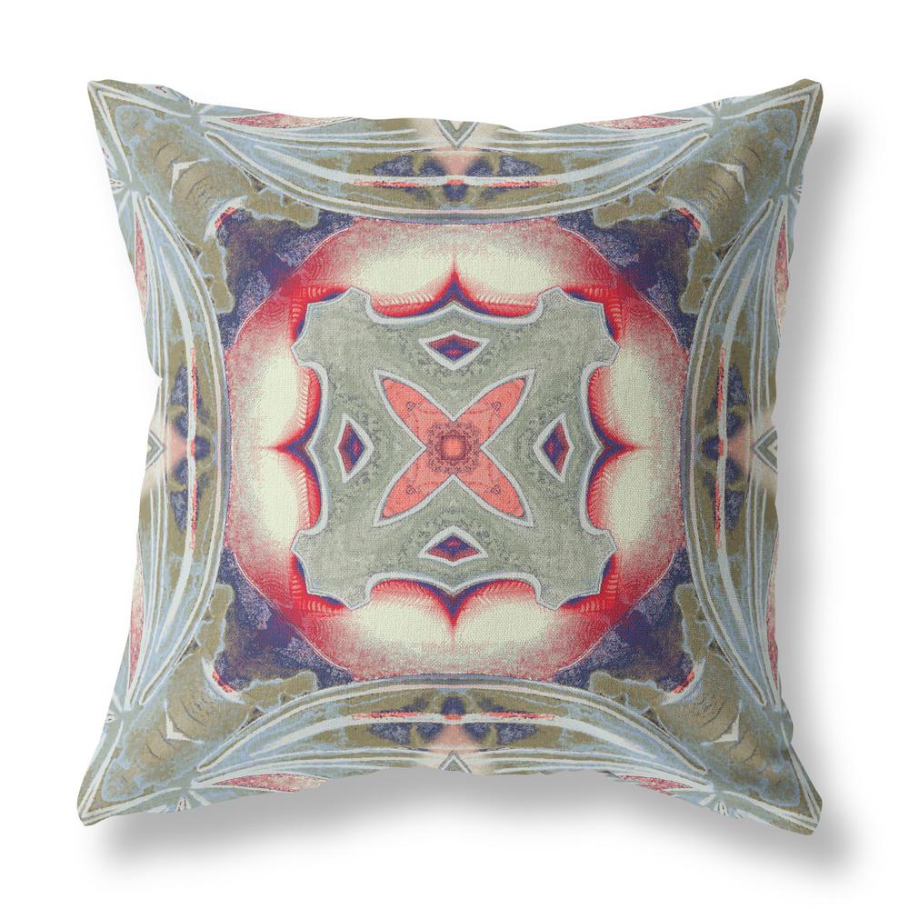 18” Sage Pink Geo Tribal Indoor Outdoor Throw Pillow. Picture 1