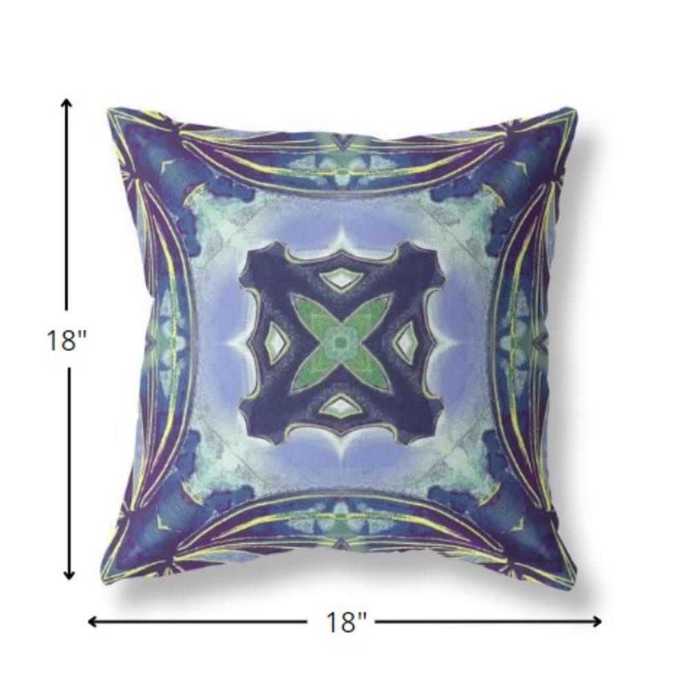 18” Blue Green Geo Tribal Indoor Outdoor Throw Pillow. Picture 4