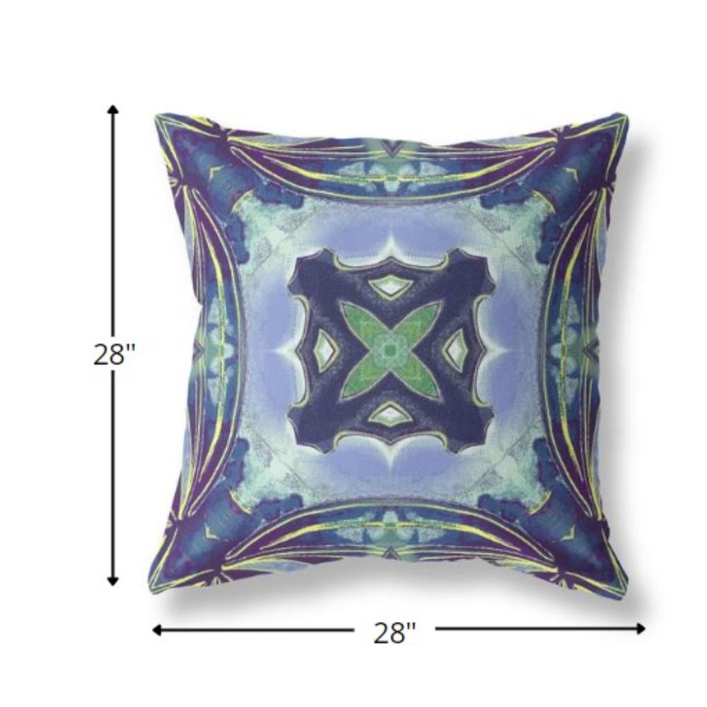 28” Blue Green Geo Tribal Indoor Outdoor Throw Pillow. Picture 4