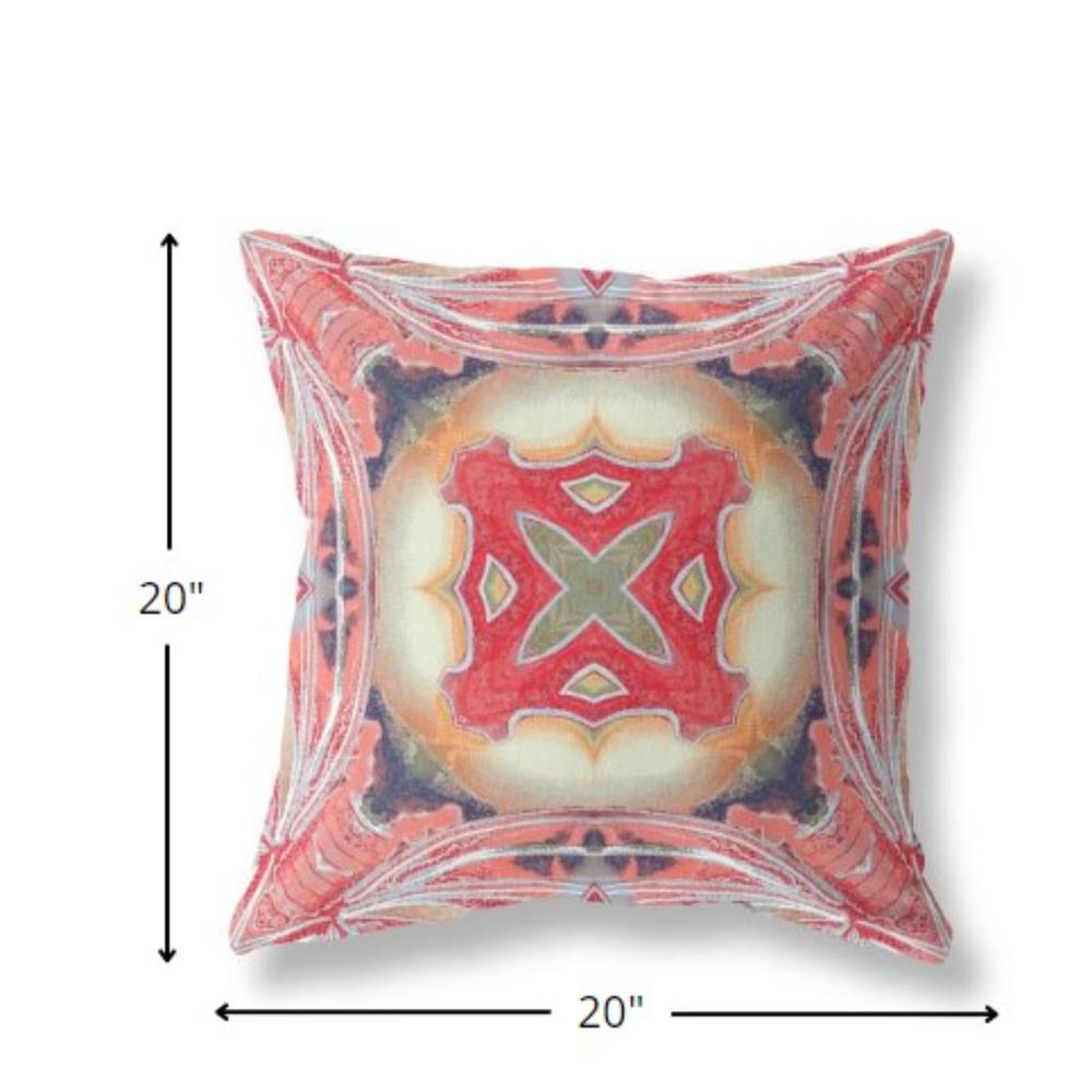20” Peach Red Geo Tribal Indoor Outdoor Throw Pillow. Picture 4