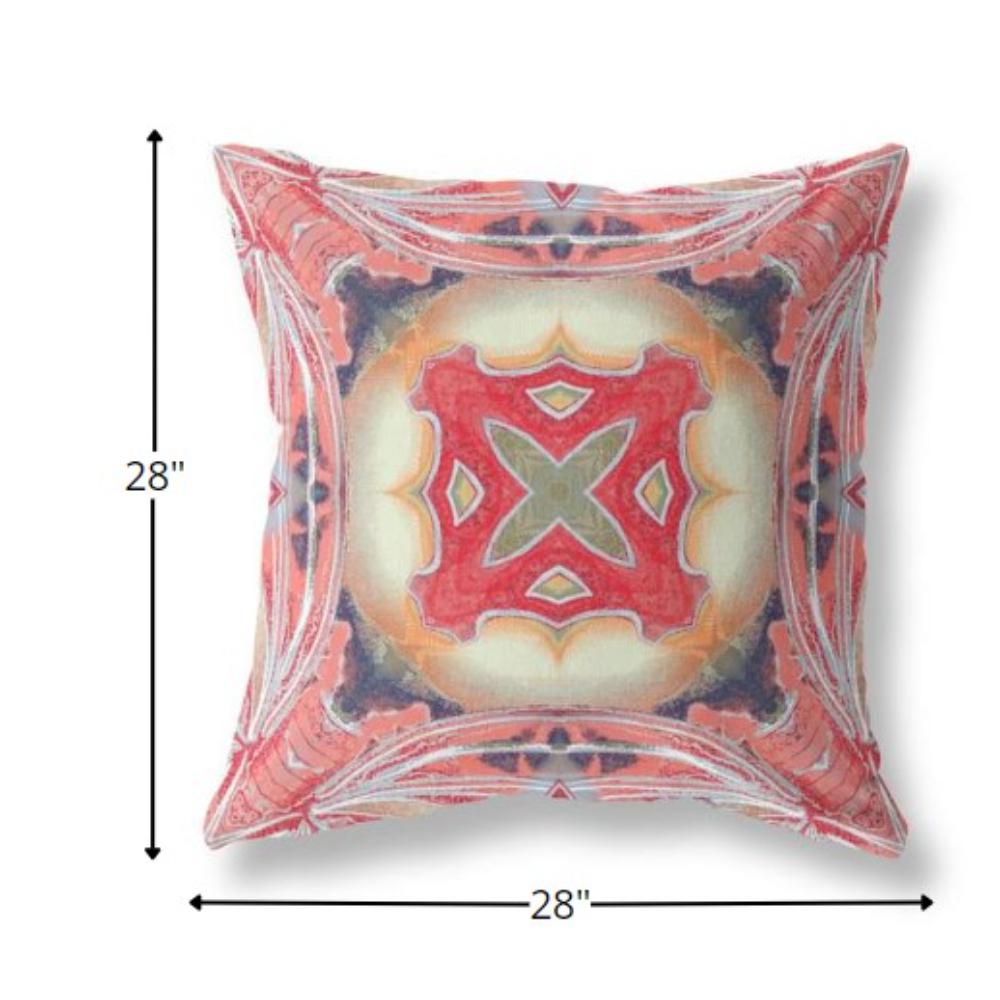 28” Peach Red Geo Tribal Indoor Outdoor Throw Pillow. Picture 4