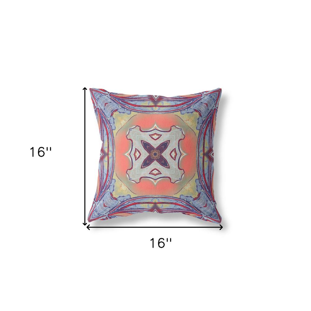 16” Purple Orange Geo Tribal Indoor Outdoor Throw Pillow. Picture 4