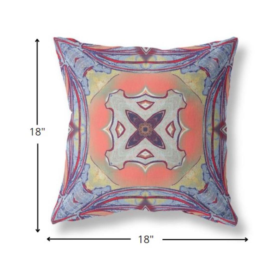 18” Purple Orange Geo Tribal Indoor Outdoor Throw Pillow. Picture 4