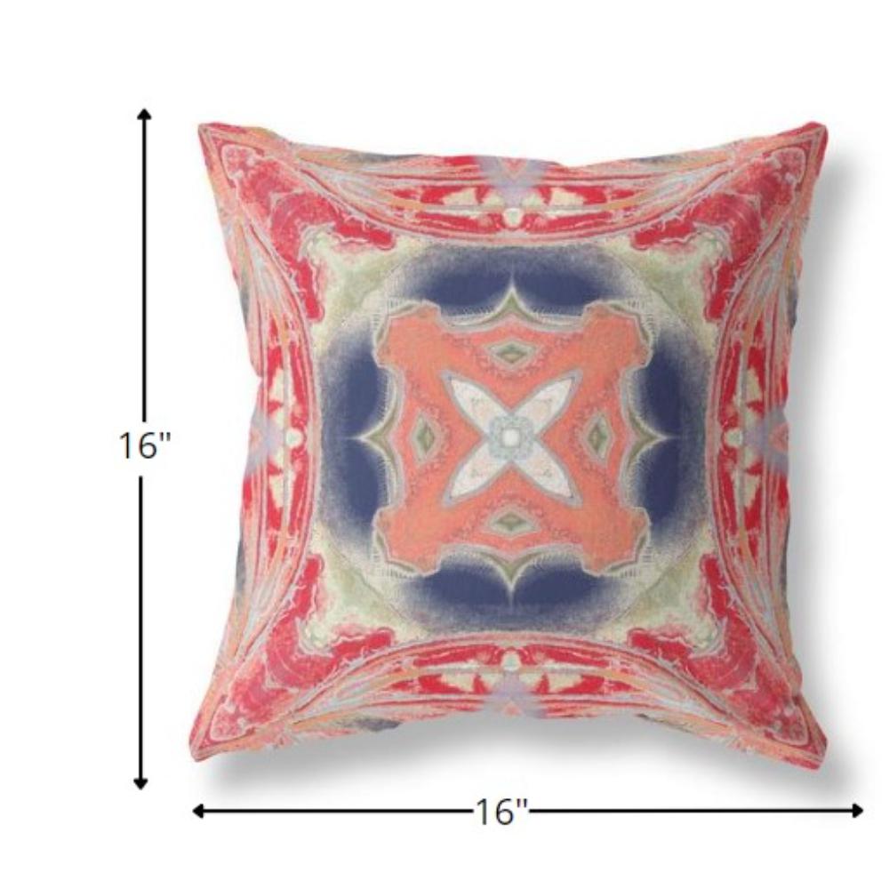 16” Red Cream Geo Tribal Indoor Outdoor Throw Pillow. Picture 4