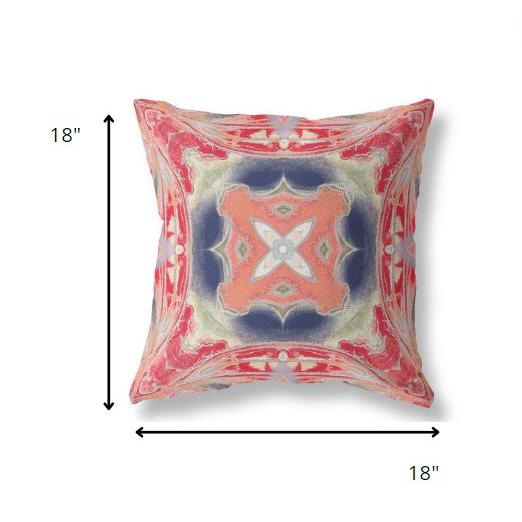 18” Red Cream Geo Tribal Indoor Outdoor Throw Pillow. Picture 4