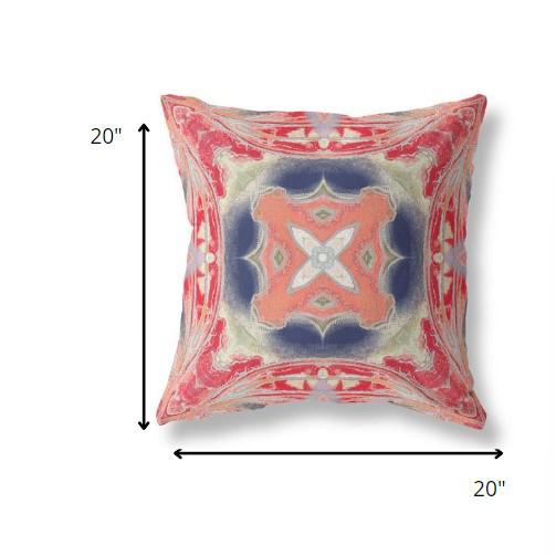 20” Red Cream Geo Tribal Indoor Outdoor Throw Pillow. Picture 4