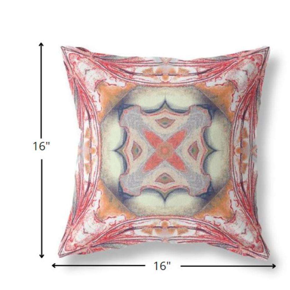 16” Red Orange Geo Tribal Indoor Outdoor Throw Pillow. Picture 4