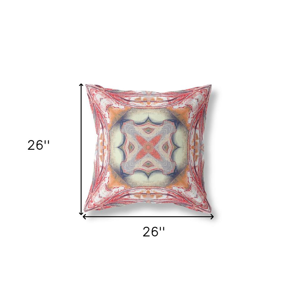 26” Red Orange Geo Tribal Indoor Outdoor Throw Pillow. Picture 4