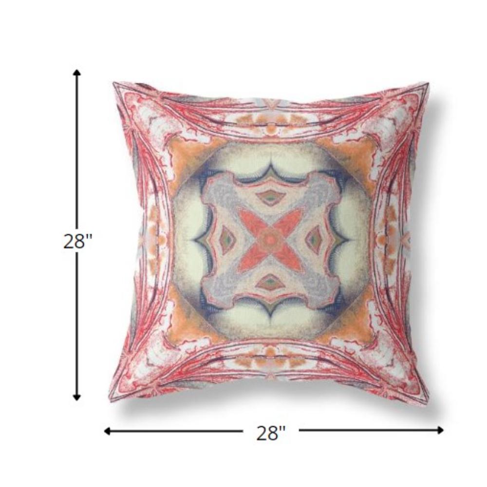 28” Red Orange Geo Tribal Indoor Outdoor Throw Pillow. Picture 4