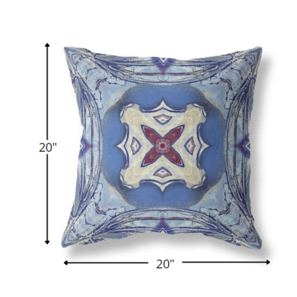 20” Blue Cream Geo Tribal Indoor Outdoor Throw Pillow. Picture 4