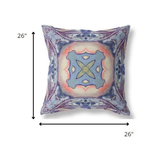 26” Indigo Peach Geo Tribal Indoor Outdoor Throw Pillow. Picture 4