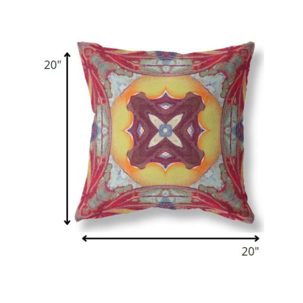20” Red Yellow Geo Tribal Indoor Outdoor Throw Pillow. Picture 4