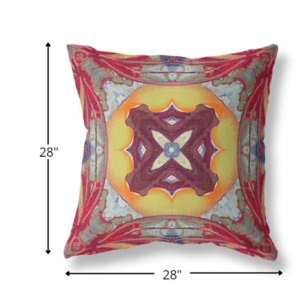 28” Red Yellow Geo Tribal Indoor Outdoor Throw Pillow. Picture 4