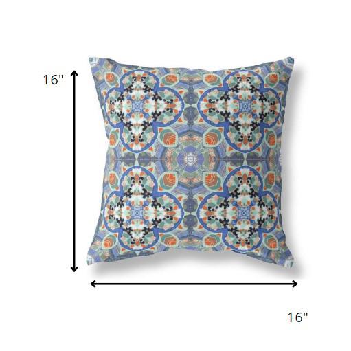 16" Blue Orange Cloverleaf Indoor Outdoor Throw Pillow. Picture 4