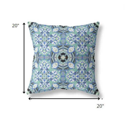 20" Sapphire White Cloverleaf Indoor Outdoor Throw Pillow. Picture 4