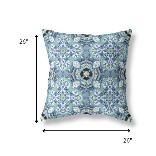 26" Sapphire White Cloverleaf Indoor Outdoor Throw Pillow. Picture 4